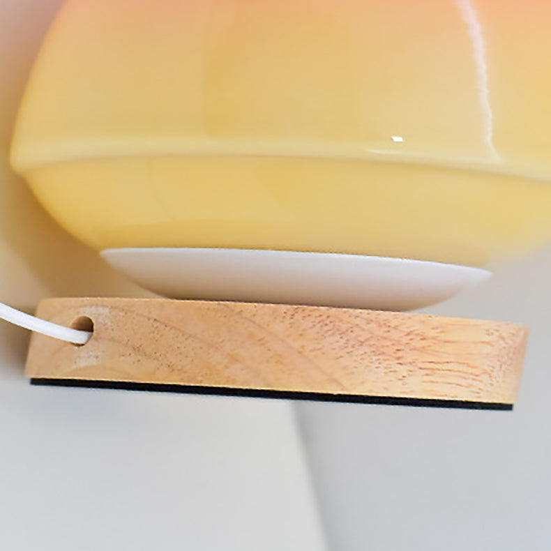 Lampe de Table Rechargeable Sans Fil en Verre de Pêche avec Base en Bois – Éclairage LED Ambiant 4