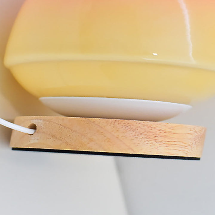 Lampe de Table Rechargeable Sans Fil en Verre de Pêche avec Base en Bois – Éclairage LED Ambiant 4