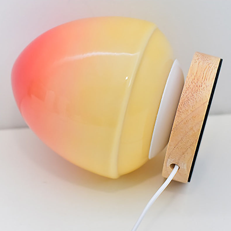 Lampe de Table Rechargeable Sans Fil en Verre de Pêche avec Base en Bois – Éclairage LED Ambiant 5