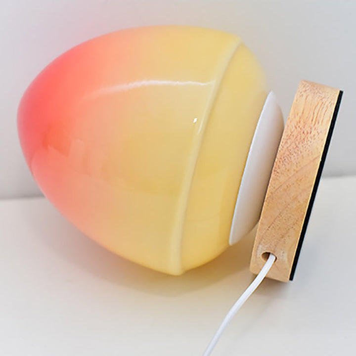 Lampe de Table Rechargeable Sans Fil en Verre de Pêche avec Base en Bois – Éclairage LED Ambiant 5