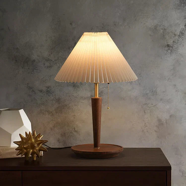 Lampe en Bois Naturel avec Abat-jour Plissé – Lampe de Chevet Bois Éclairage Élégant et Chaleureux 2