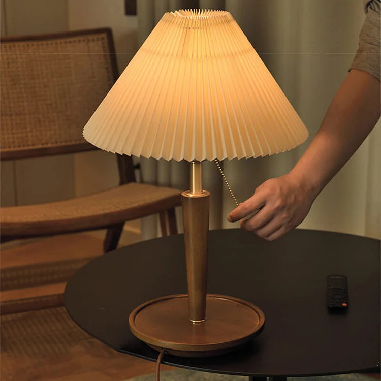 Lampe en Bois Naturel avec Abat-jour Plissé – Lampe de Chevet Bois Éclairage Élégant et Chaleureux 3