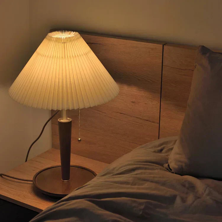 Lampe en Bois Naturel avec Abat-jour Plissé – Lampe de Chevet Bois Éclairage Élégant et Chaleureux 4