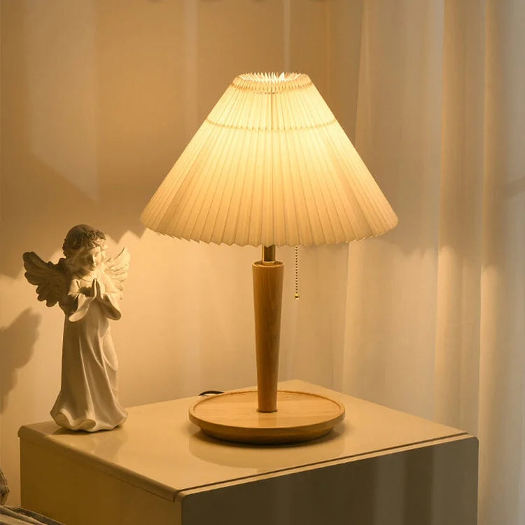 Lampe en Bois Naturel avec Abat-jour Plissé – Lampe de Chevet Bois Éclairage Élégant et Chaleureux 5