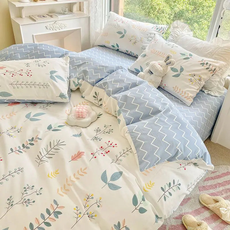 Literie Florale Rose avec Housse de Couette et Taies d'Oreiller en Coton – Confort Élégant pour Chambre Filles 0