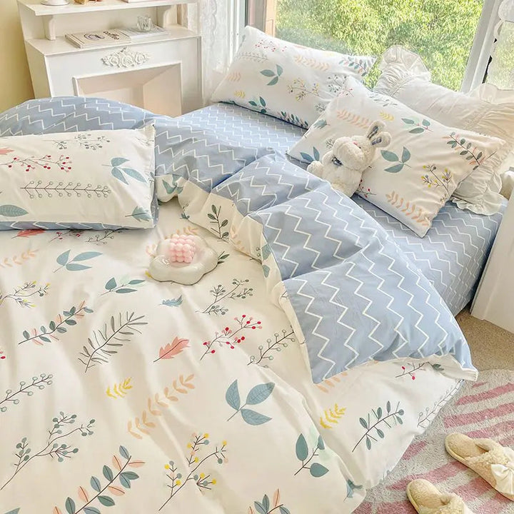 Literie Florale Rose avec Housse de Couette et Taies d'Oreiller en Coton – Confort Élégant pour Chambre Filles 0