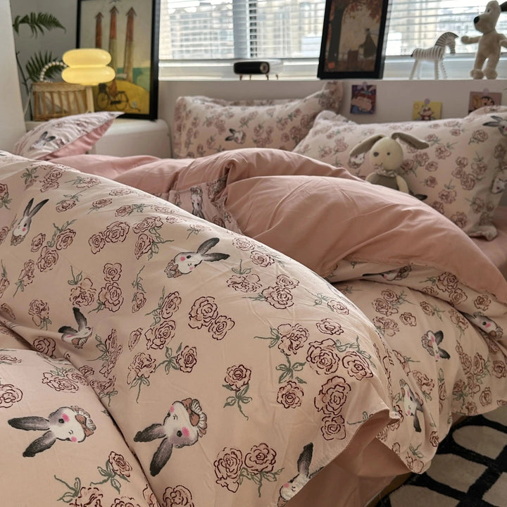 Literie Florale Rose avec Housse de Couette et Taies d'Oreiller en Coton – Confort Élégant pour Chambre Filles 3