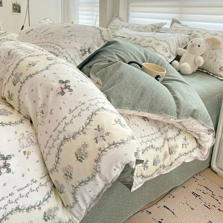 Literie Florale Rose avec Housse de Couette et Taies d'Oreiller en Coton – Confort Élégant pour Chambre Filles 6