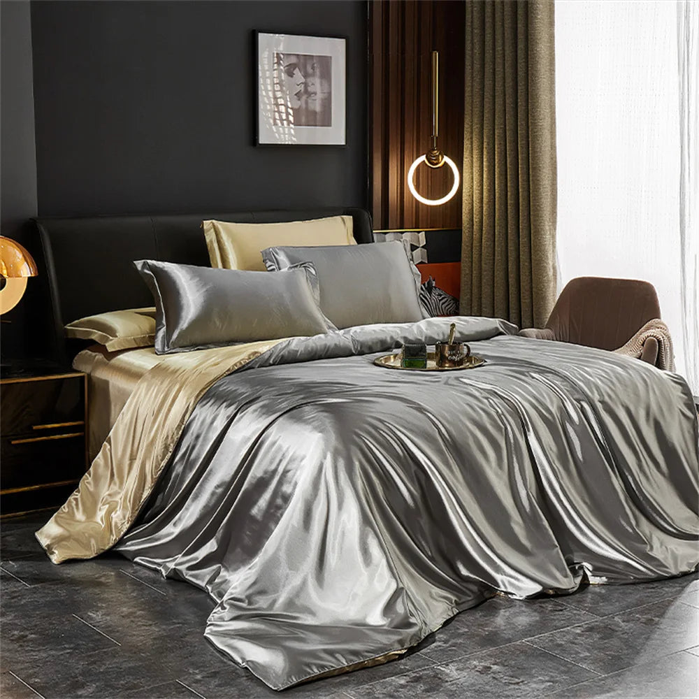 Literie en Satin de Luxe – Ensemble Housse de Couette, Drap-Housse et Taies d'Oreiller 0