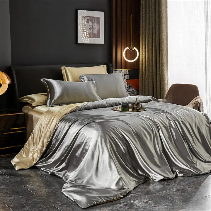 Literie en Satin de Luxe – Ensemble Housse de Couette, Drap-Housse et Taies d'Oreiller 0