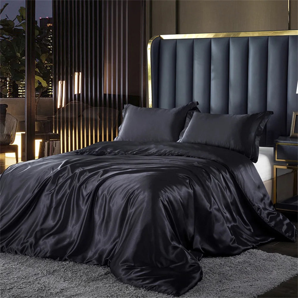 Literie en Satin de Luxe – Ensemble Housse de Couette, Drap-Housse et Taies d'Oreiller 1