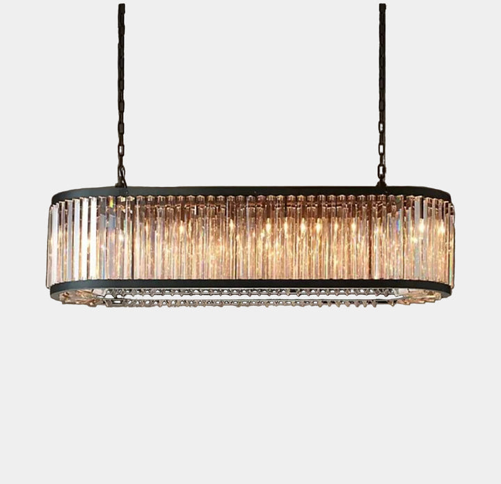 Lustre Moderne en Métal Noir Mat avec Cristaux K9 pour Salle à Manger Élegante 0