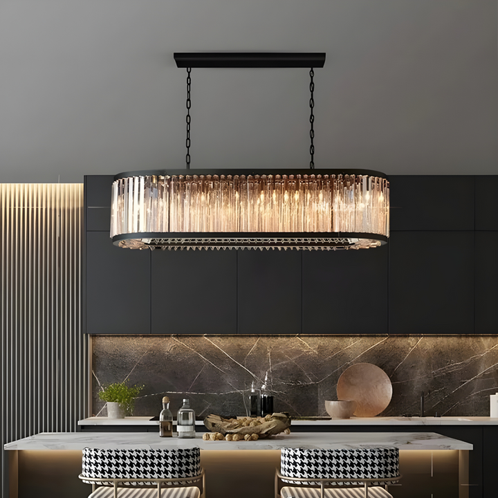 Lustre Moderne en Métal Noir Mat avec Cristaux K9 pour Salle à Manger Élegante 1