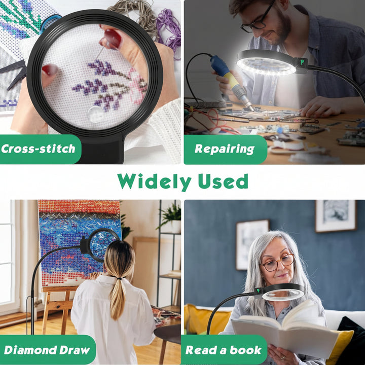 Full Page LED Magnifier Flexible Arm Reading Crafts Hobbies