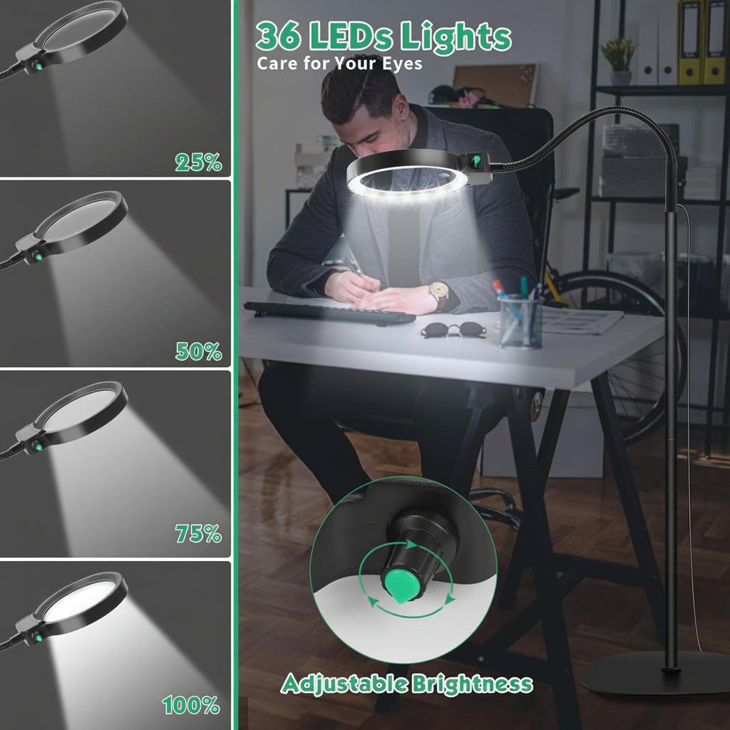 Full Page LED Magnifier Flexible Arm Reading Crafts Hobbies