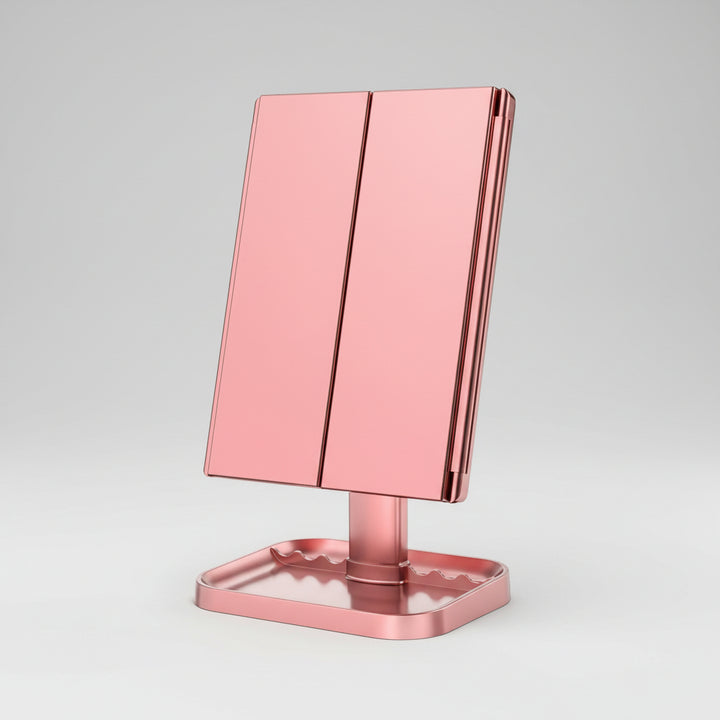 Specchio da Trucco Illuminato con Tre Ante, LED e Ingrandimento per Scrivania