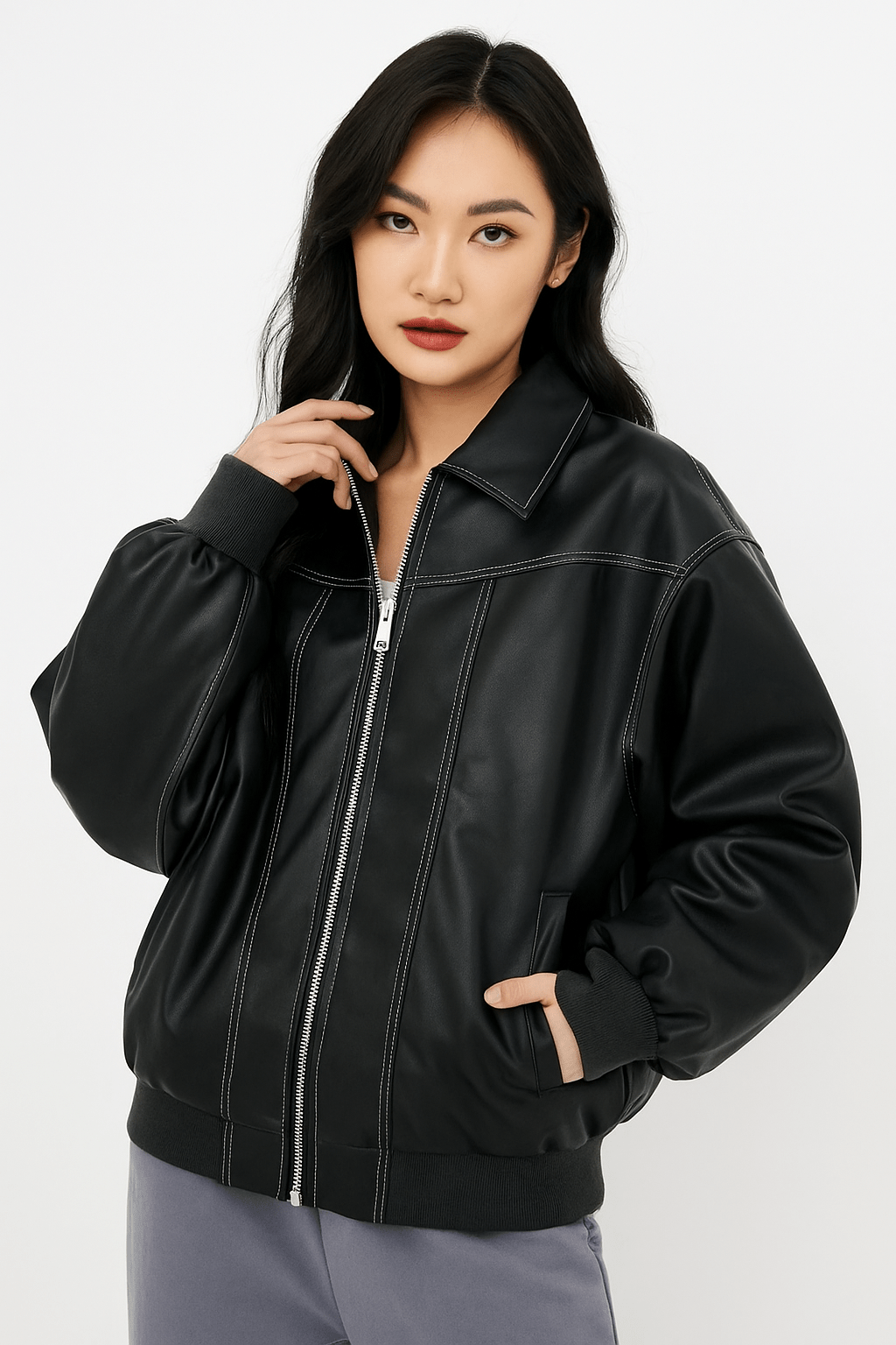 Manteau Hiver Femme Surdimensionné en PU Doux – Long, Confortable et Tendance 1