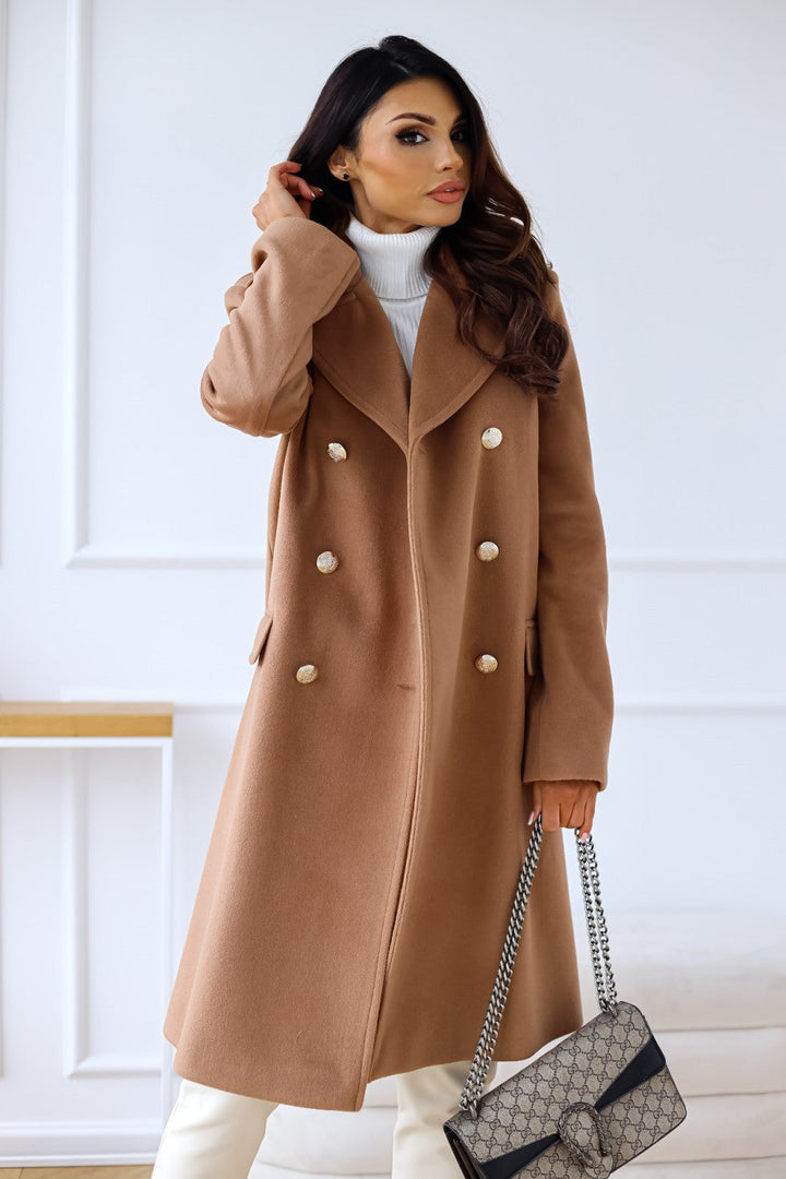 Manteau Hiver Femme en Laine, Trench Long Chic à Double Boutonnage avec Poches Latérales 2