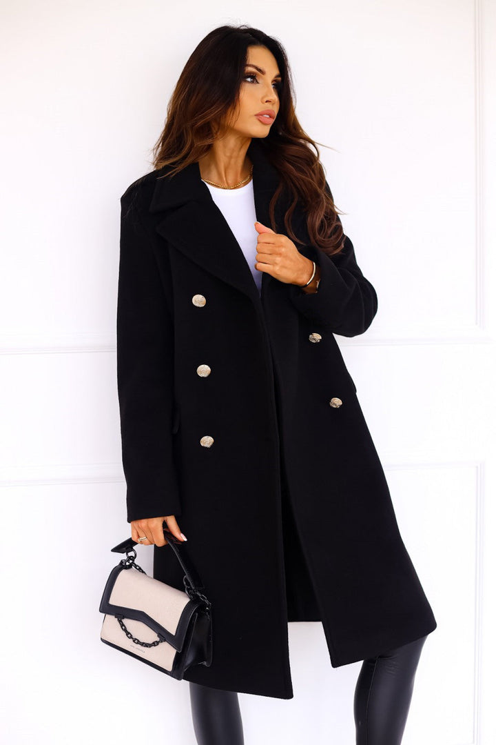 Manteau Hiver Femme en Laine, Trench Long Chic à Double Boutonnage avec Poches Latérales 4