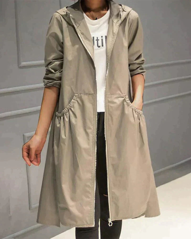 Manteau Imperméable Mi-Long Femme avec Capuche et Fermeture Éclair – Manteau Hiver Femme Élégant et Pratique 0