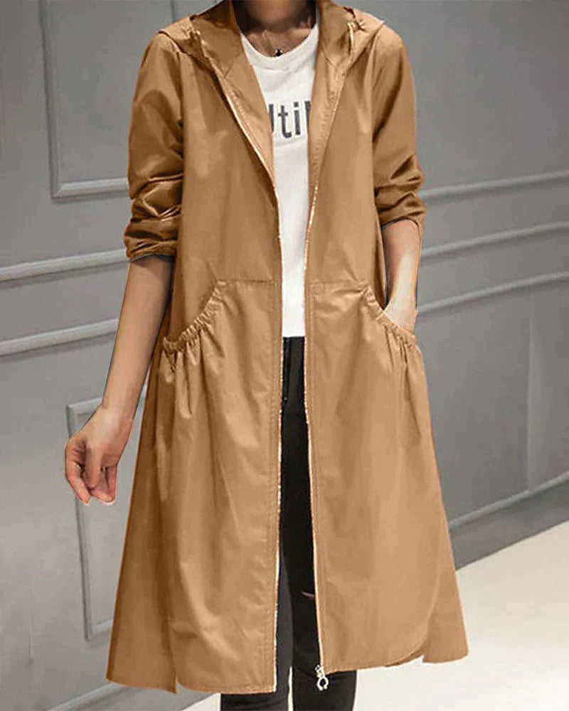 Manteau Imperméable Mi-Long Femme avec Capuche et Fermeture Éclair – Manteau Hiver Femme Élégant et Pratique 2