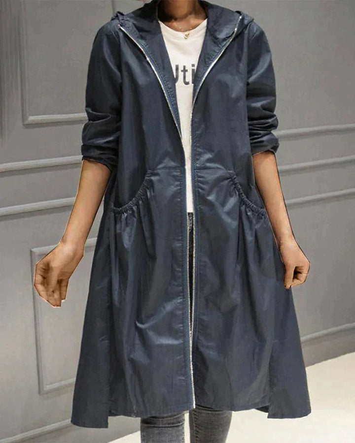 Manteau Imperméable Mi-Long Femme avec Capuche et Fermeture Éclair – Manteau Hiver Femme Élégant et Pratique 6
