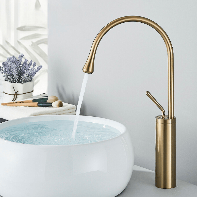 Mélangeur d'Évier en Laiton Doré Brossé – Robinetterie Salle de Bain Élégante et Pratique avec Installation Facile 0