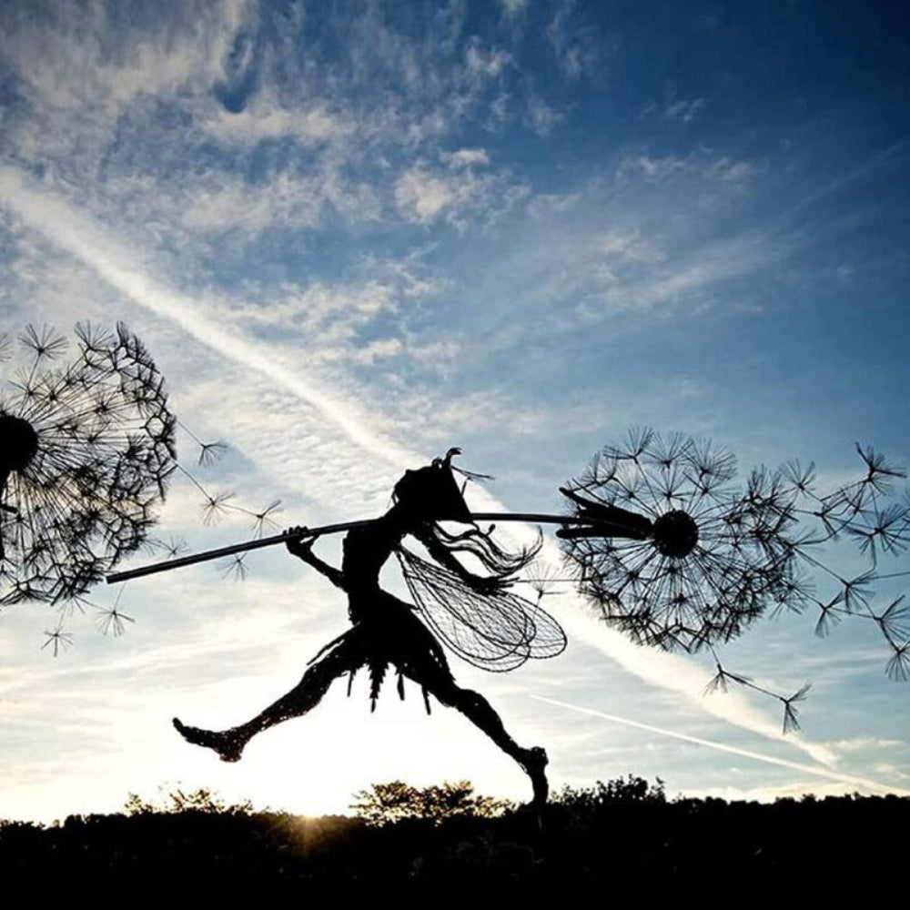 Metal Fairy Garden Sculpture with Stake for Outdoor Decor