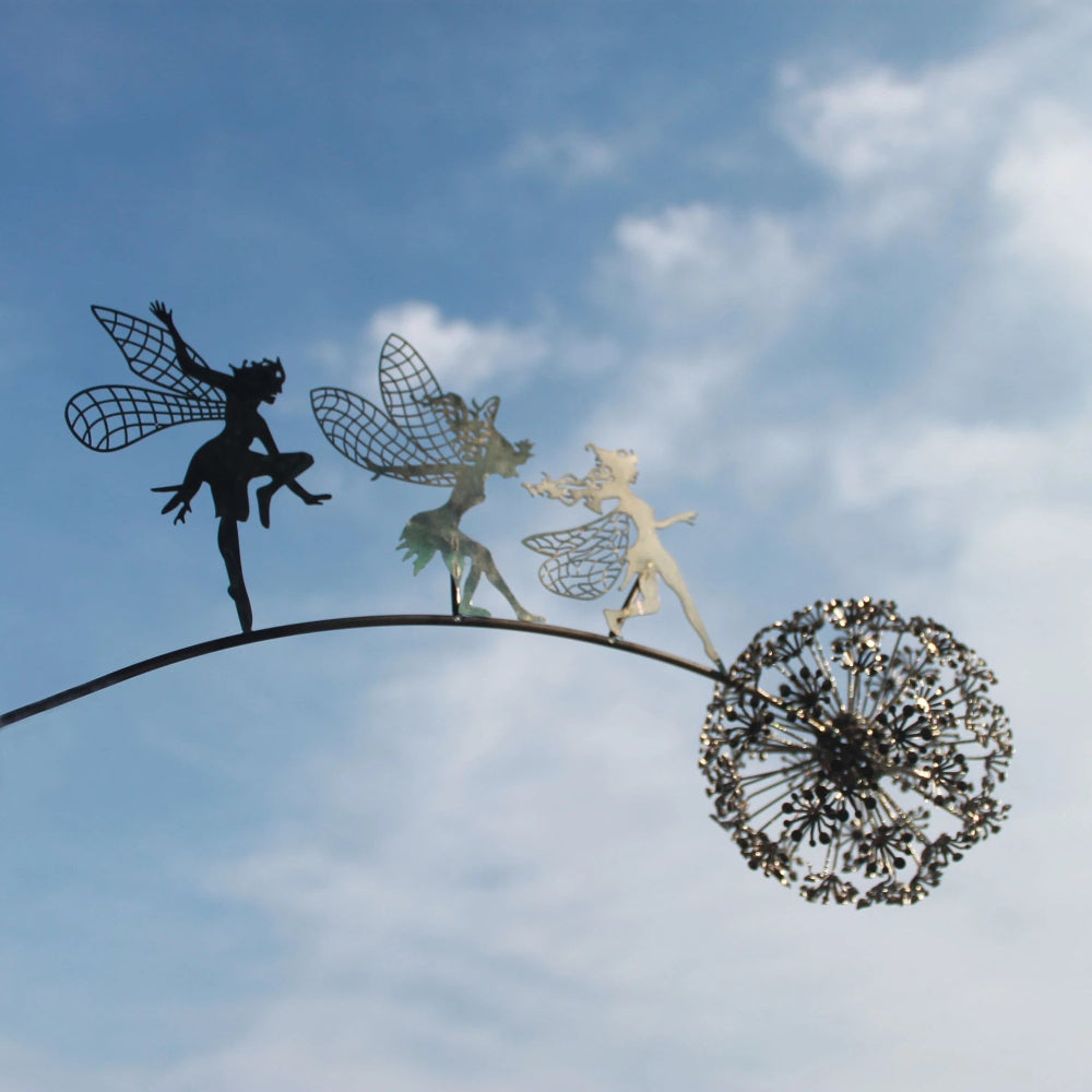 Metal Fairy Garden Sculpture with Stake for Outdoor Decor