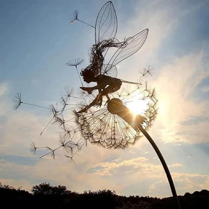 Metal Fairy Garden Sculpture with Stake for Outdoor Decor
