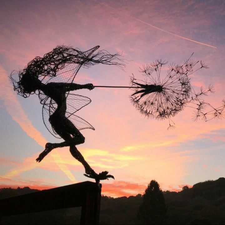 Metal Fairy Garden Sculpture with Stake for Outdoor Decor