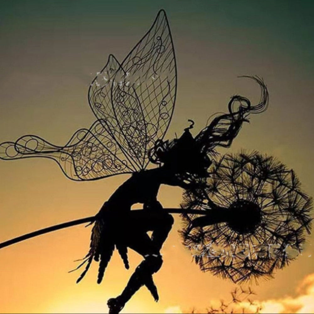 Metal Fairy Garden Sculpture with Stake for Outdoor Decor