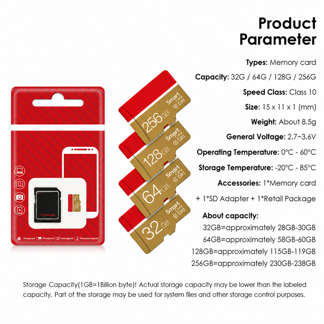 MicroSD Memory Card – High-Speed Class 10, UHS-I U3, MicroSDXC & TF Storage (8GB–256GB)