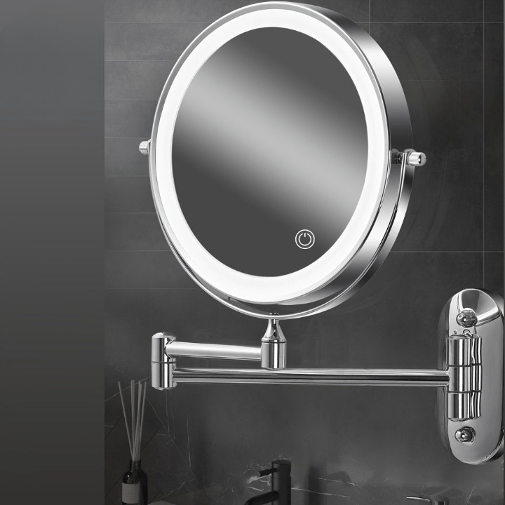 Miroir Mural Double Face Éclairé LED avec Grossissant – Miroir Design Élégant pour Salon et Chambre, 20 cm Inox 1