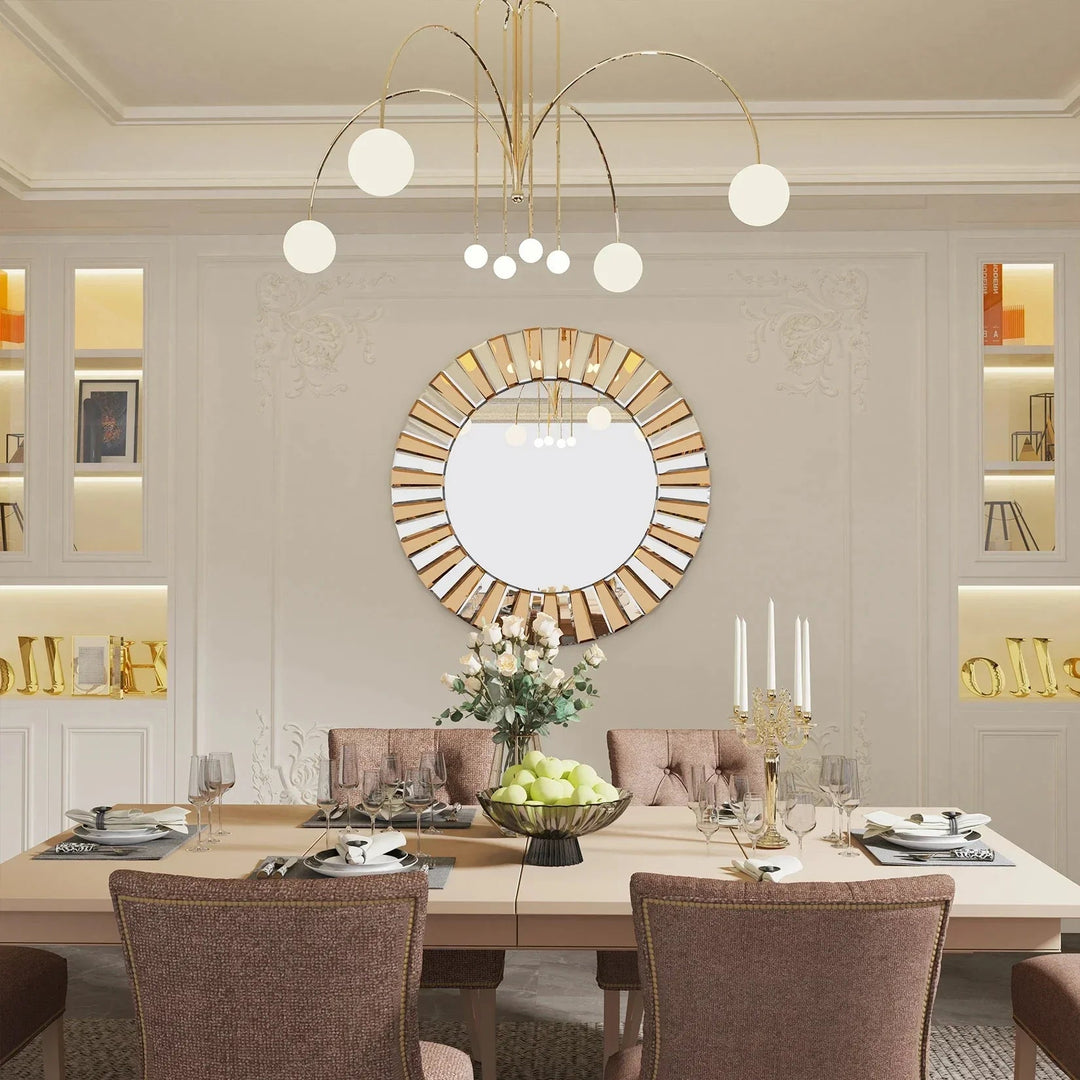 Miroir Mural Rond Sunburst Design Élégant avec Bord Argenté pour Salon ou Chambre - 60 cm, 80 cm 0