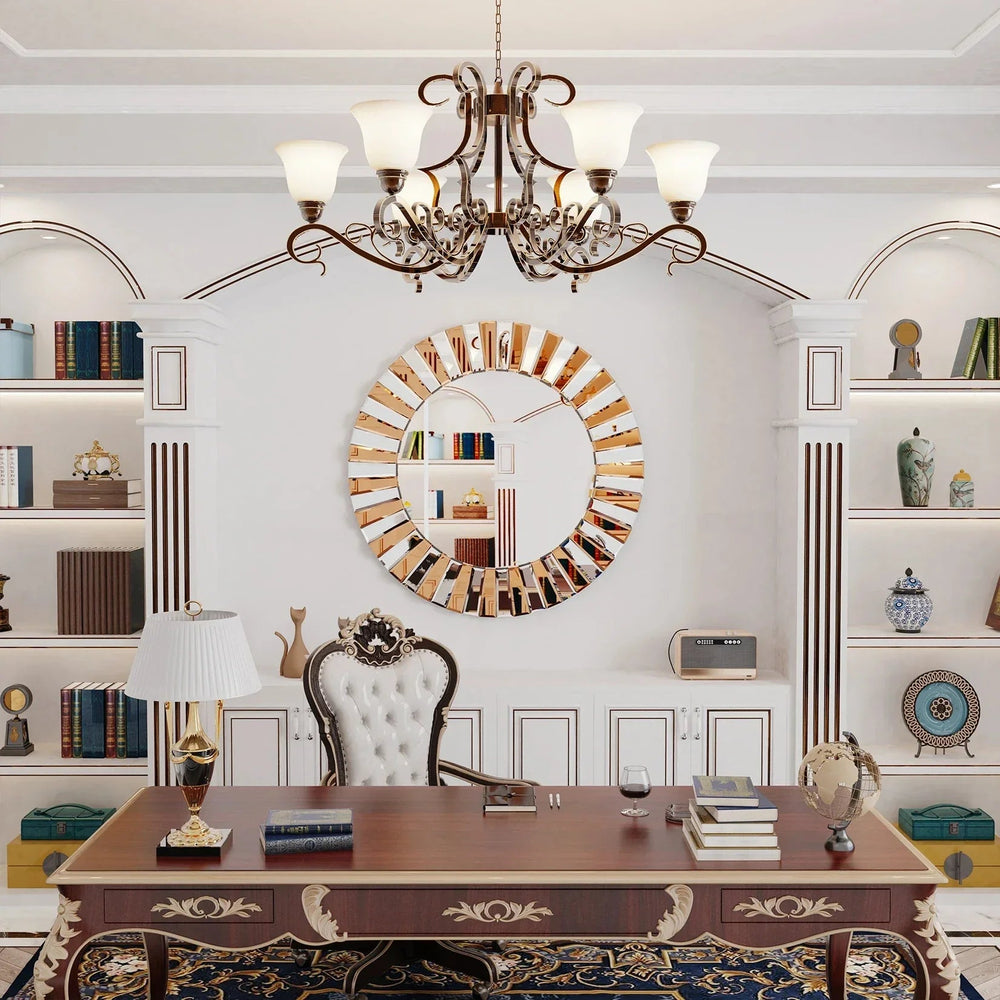 Miroir Mural Rond Sunburst Design Élégant avec Bord Argenté pour Salon ou Chambre - 60 cm, 80 cm 1