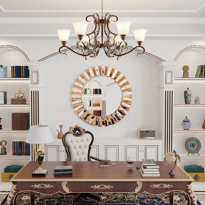 Miroir Mural Rond Sunburst Design Élégant avec Bord Argenté pour Salon ou Chambre - 60 cm, 80 cm 1