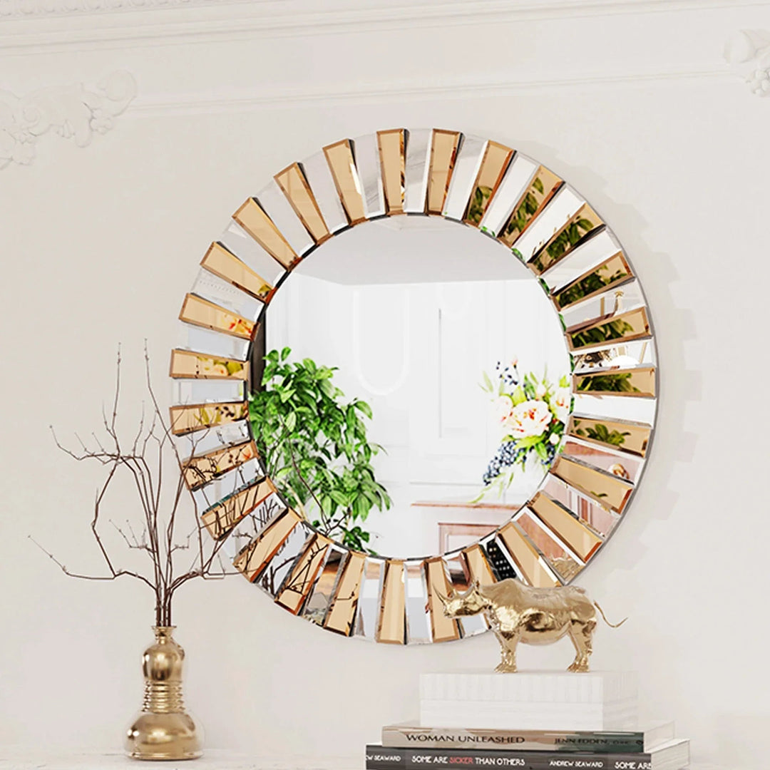 Miroir Mural Rond Sunburst Design Élégant avec Bord Argenté pour Salon ou Chambre - 60 cm, 80 cm 4