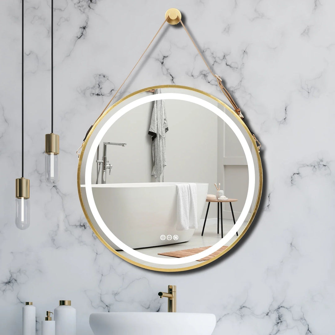 Miroir Salle de Bain LED Lumineux avec Fonction Anti-Buée et Commande Tactile Dimmable - Design Moderne en Verre Or 0