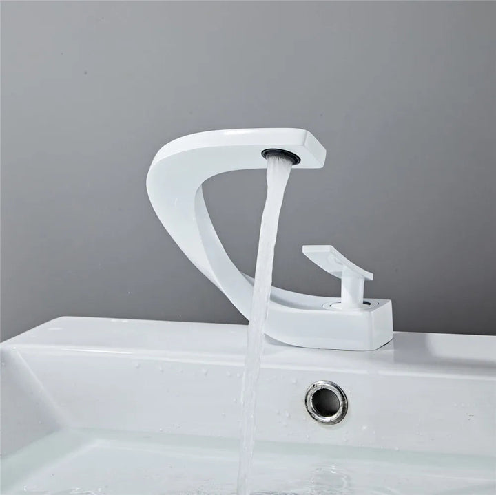 Mitigeur de Lavabo Élégant en Laiton Doré et Blanc avec Poignée Unique – Robinet Salle de Bain Moderne et Pratique 13