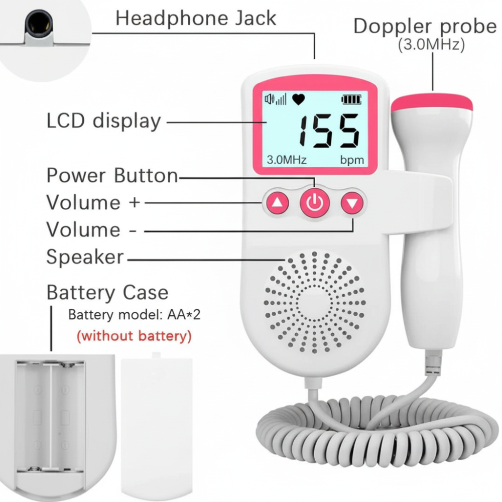 Mother's Day Gift Baby Monitor Fetal Doppler Heartbeat Detector 4