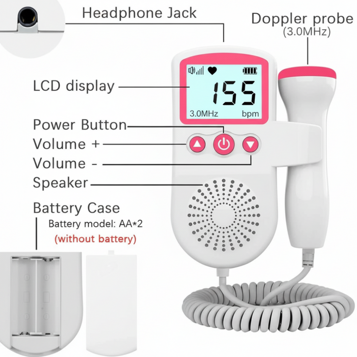 Mother's Day Gift Baby Monitor Fetal Doppler Heartbeat Detector 4