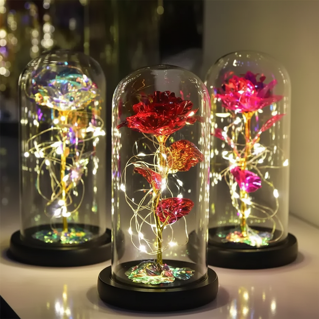 Mother's Day LED Light Artificial Rose Glass Dome Gift Decoration 1