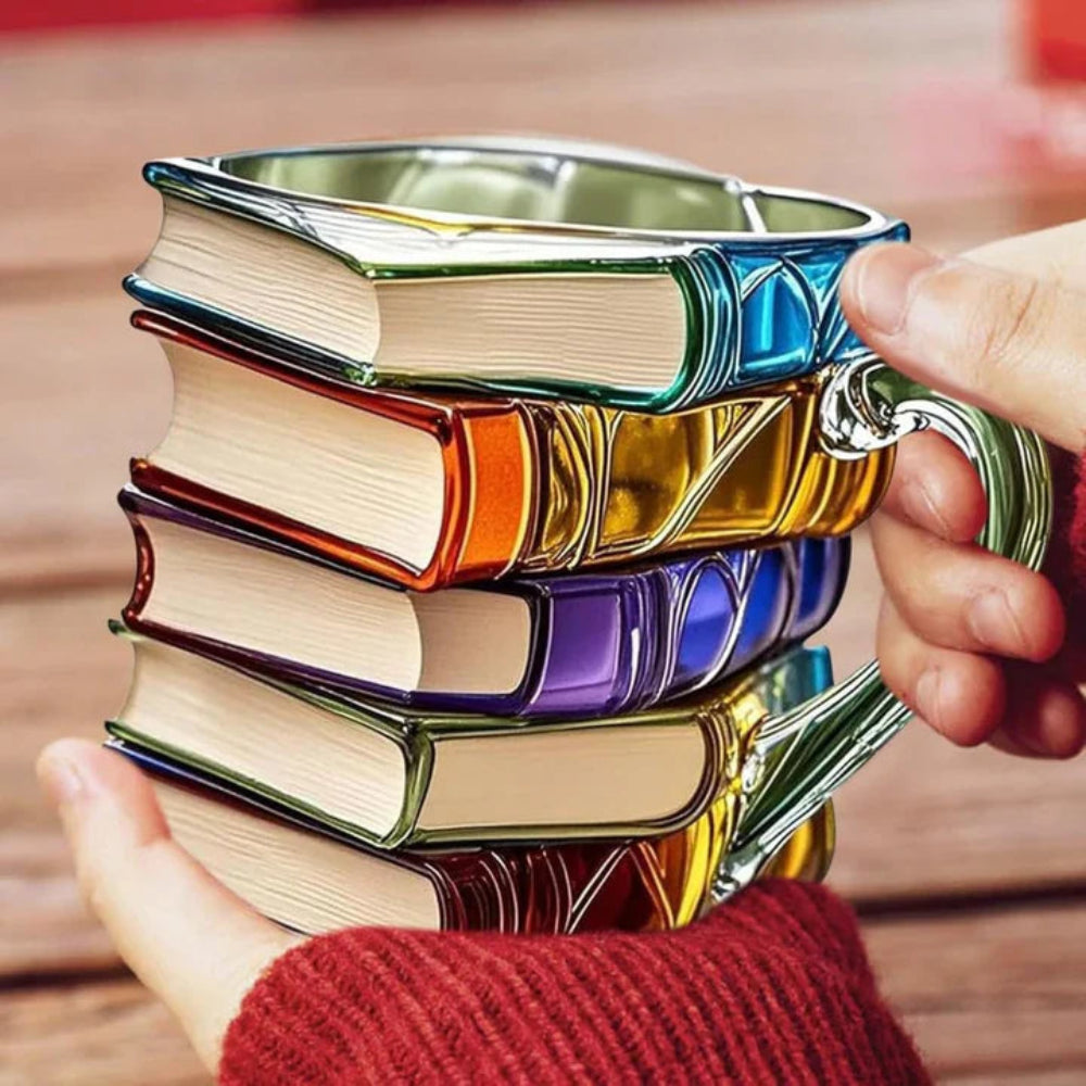 Mug à café en verre de 350 ml avec motif de livre en 3D - Verre de haute qualité, fabriqué artisanalement 3