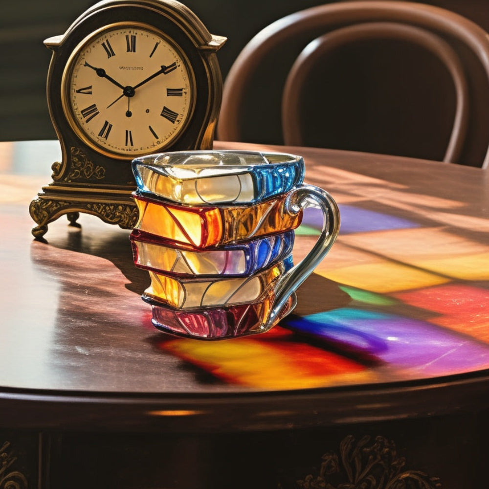 Mug à café en verre de 350 ml avec motif de livre en 3D - Verre de haute qualité, fabriqué artisanalement 4