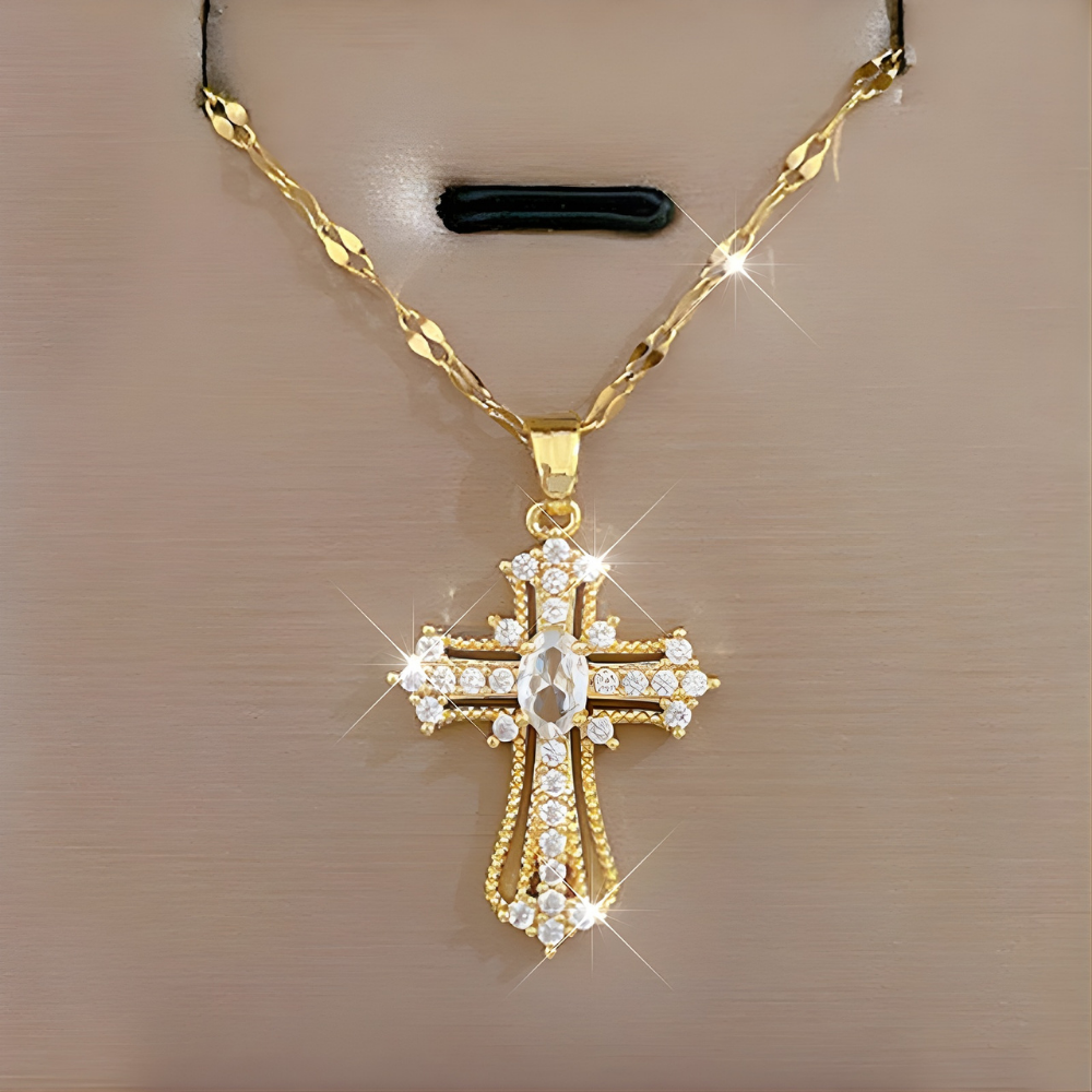 Halskette Kreuzanhänger Bunter Kristall Gold Muttertagsgeschenk