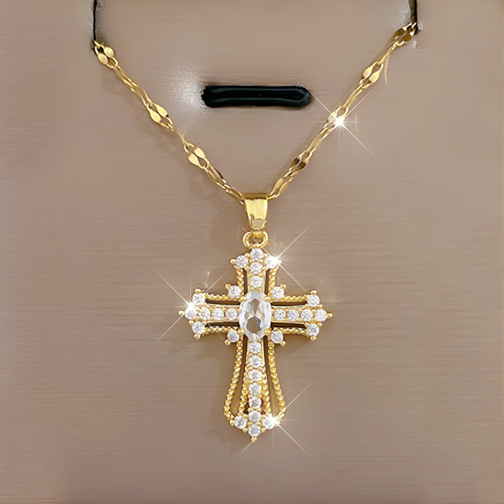 Halskette Kreuzanhänger Bunter Kristall Gold Muttertagsgeschenk