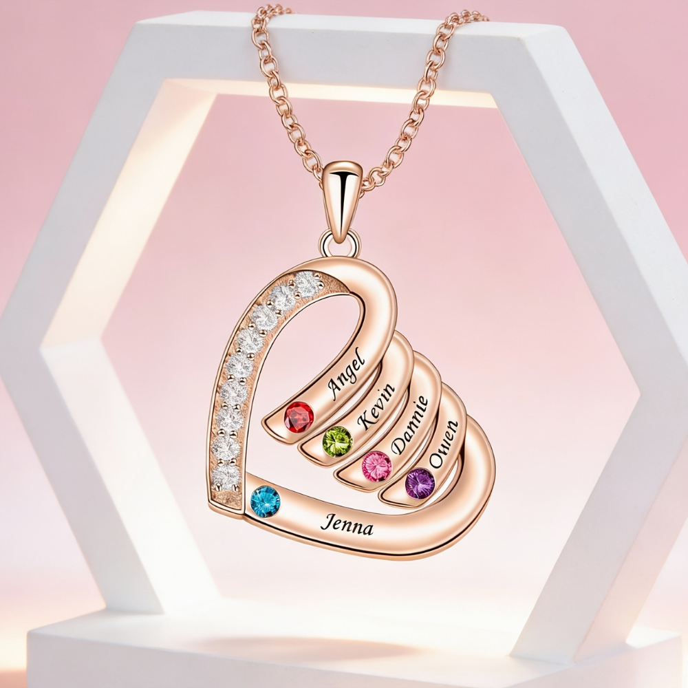 Mother's Day Gift Necklace Birthstone Heart Personalized Jewelry