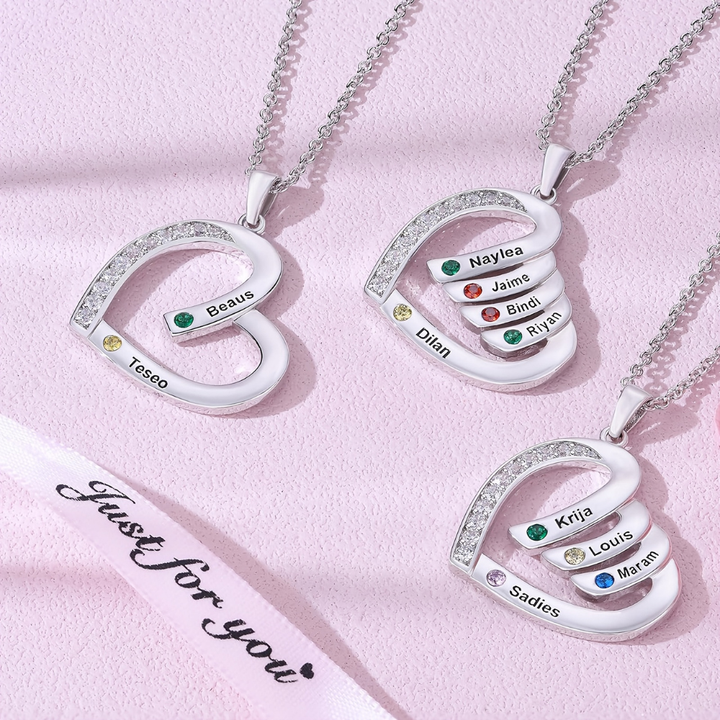 Mother's Day Gift Necklace Birthstone Heart Personalized Jewelry