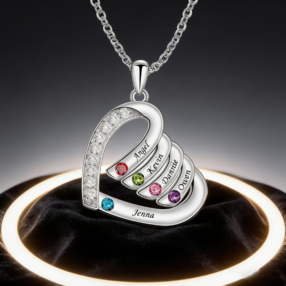 Mother's Day Gift Necklace Birthstone Heart Personalized Jewelry